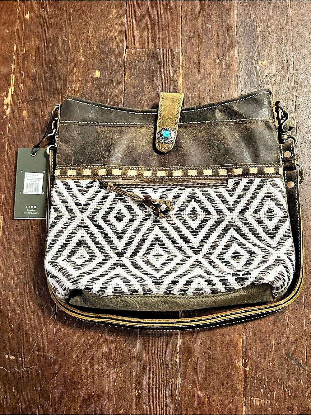The Sak Geometric Crossbody Bag in Brown & White NWT
